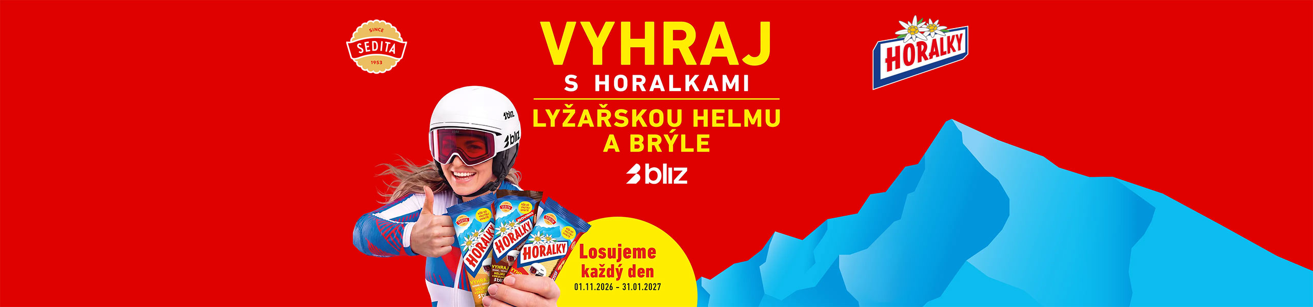 Vyhraj s Horalkami lyžařskou helmu a brýle Bliz. Losujeme každý den, 1. 11. 2026 – 31. 1. 2027.
